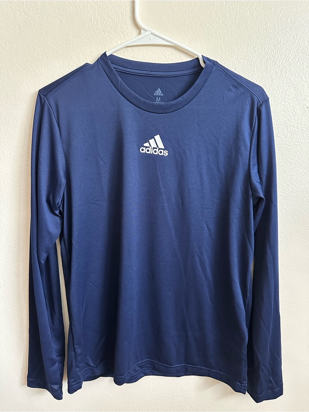 adidas Men’s Long Sleeve Crew Tee - Navy Blue with White Logo
